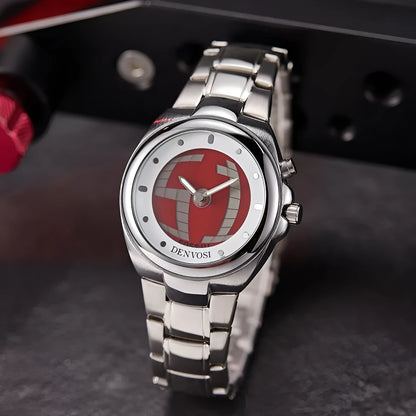 Men's Y2K style digital dual display watch with red face and alloy strap