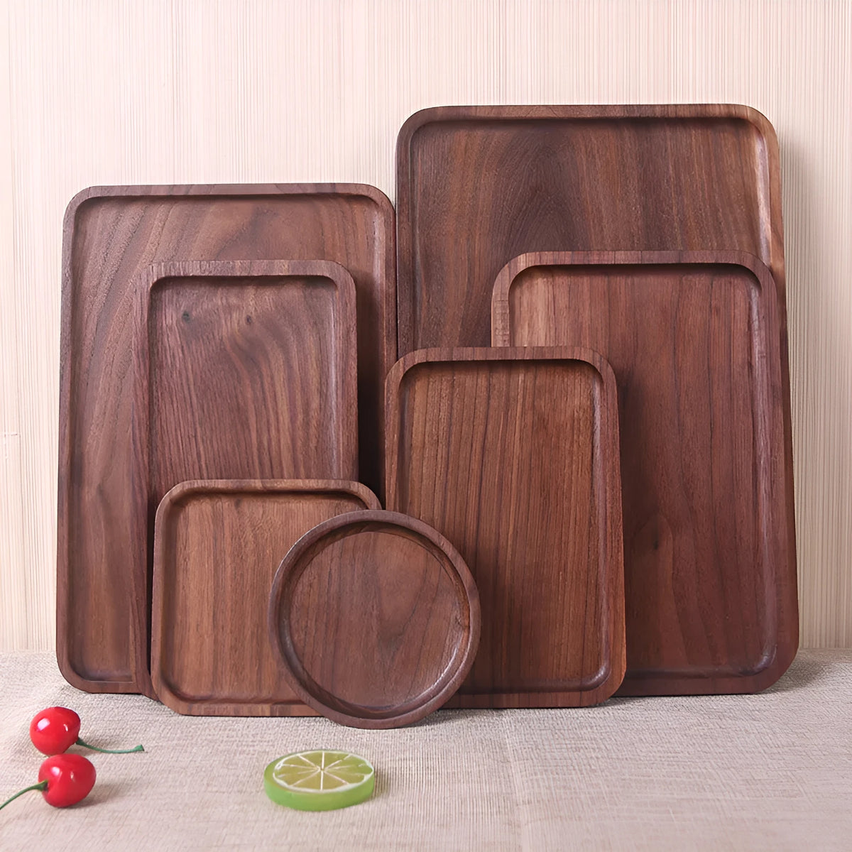 Japanese style black walnut wooden rectangular dinner plate with hand-painted plain surface
