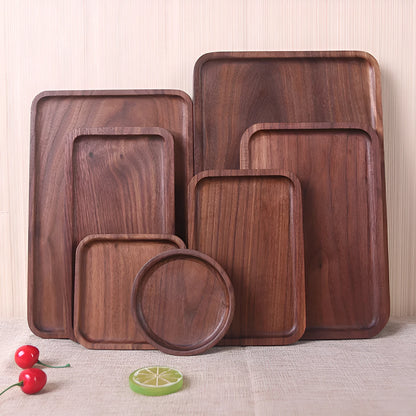 Japanese style black walnut wooden rectangular dinner plate with hand-painted plain surface