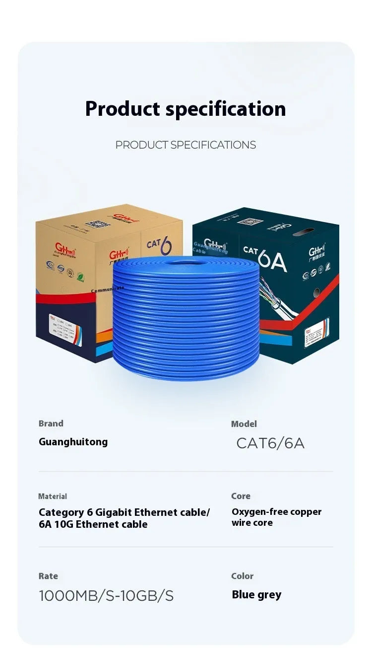 Reel of blue Category 6A oxygen-free copper network cable labelled 305 metres