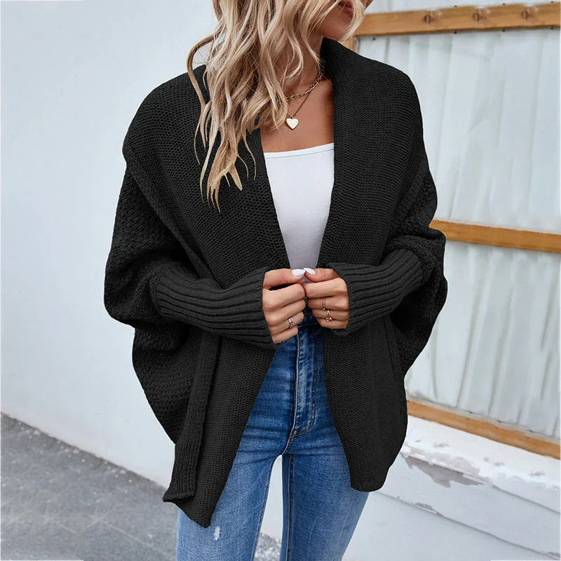 Stylish loose knit sweater jacket with bat wing sleeves in various colors