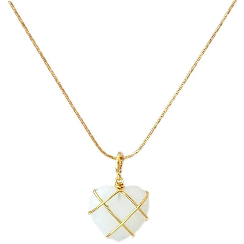 Elegant gold-plated moonstone necklace with a heart-shaped pendant, perfect for fashionable women and girls