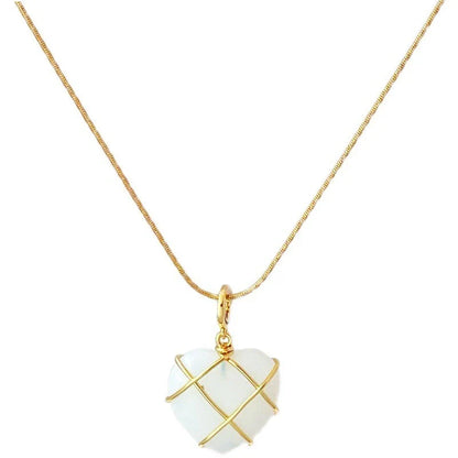 Elegant gold-plated moonstone necklace with a heart-shaped pendant, perfect for fashionable women and girls