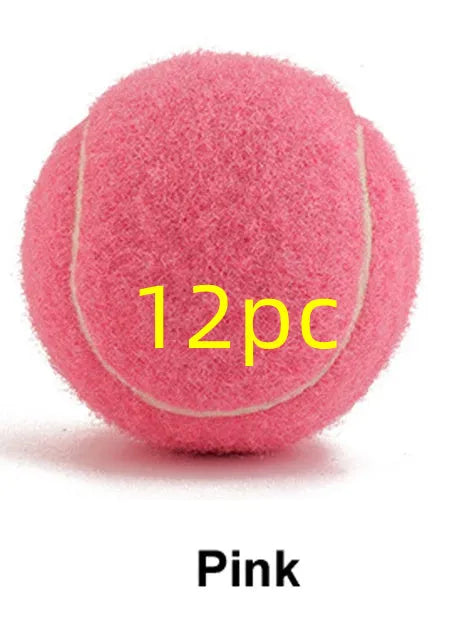 Rubber bite-resistant dog tennis ball in assorted bright colours, 6.3cm diameter.