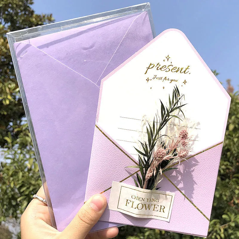 Handmade 3D butterfly greeting card with stand-up artificial flowers on coated paper, 16x10.5cm