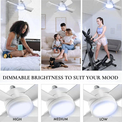 Versatile 4-blade ceiling fan with integrated LED light bulb, offering remote control for adjustable airflow and brightness