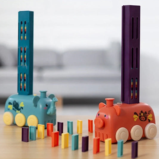 Domino Train Toy Stacking Block Set with Electric Car for Kids