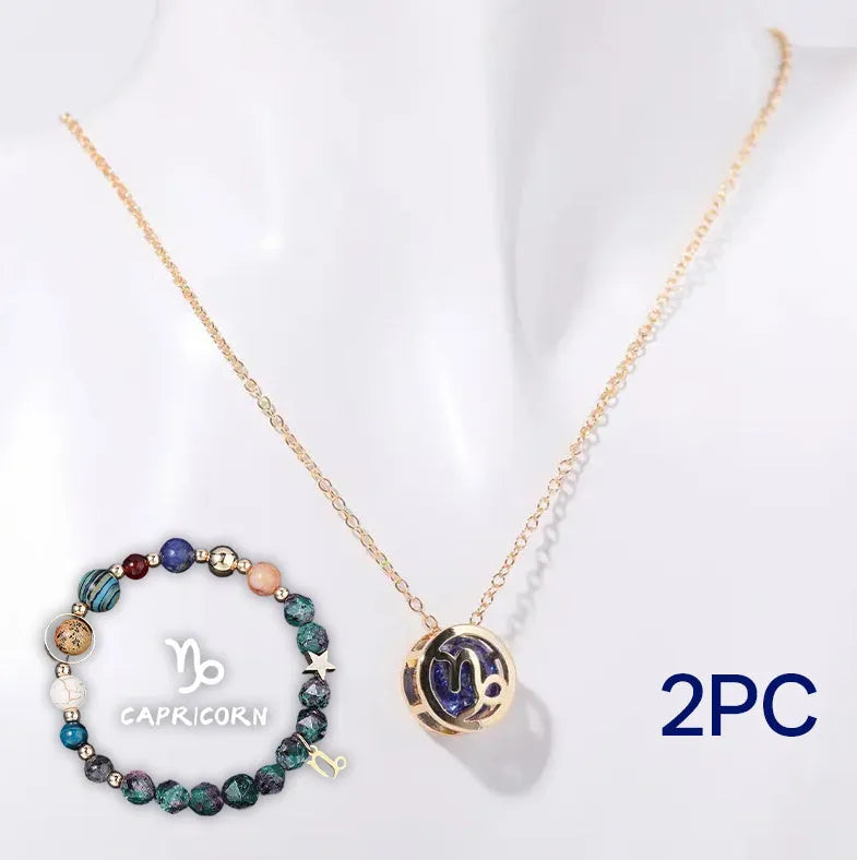 Natural stone beaded necklace and bracelet jewellery set showing 55cm length and 6mm bead size