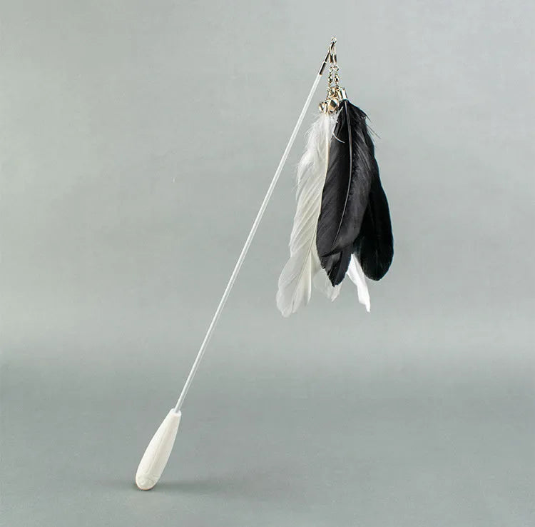 Telescopic cat fishing rod toy extended to 80cm with goose feather lure and bell