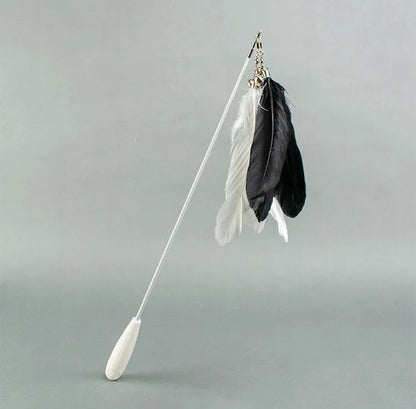 Telescopic cat fishing rod toy extended to 80cm with goose feather lure and bell