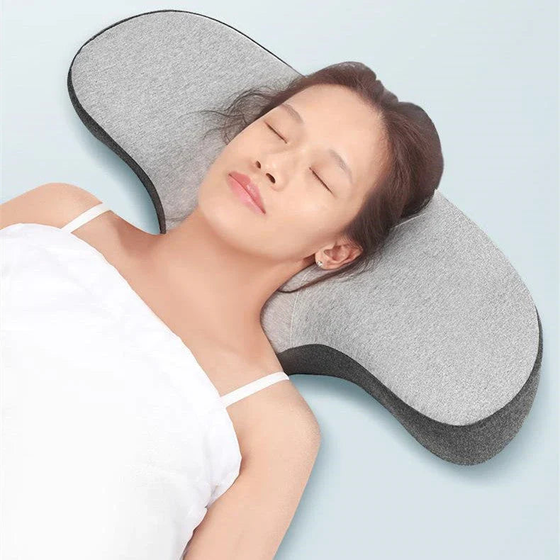 Premium memory foam pillow with shallow center cavity for neck pain relief and improved sleep quality