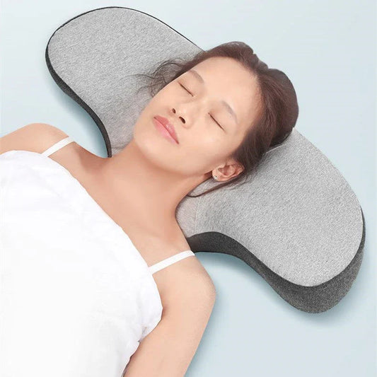 Premium memory foam pillow with shallow center cavity for neck pain relief and improved sleep quality