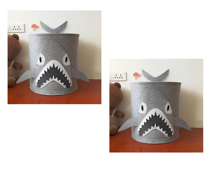 Cartoon elephant felt storage basket, 29cm diameter x 30cm height, lightweight toy organiser in grey with printed design