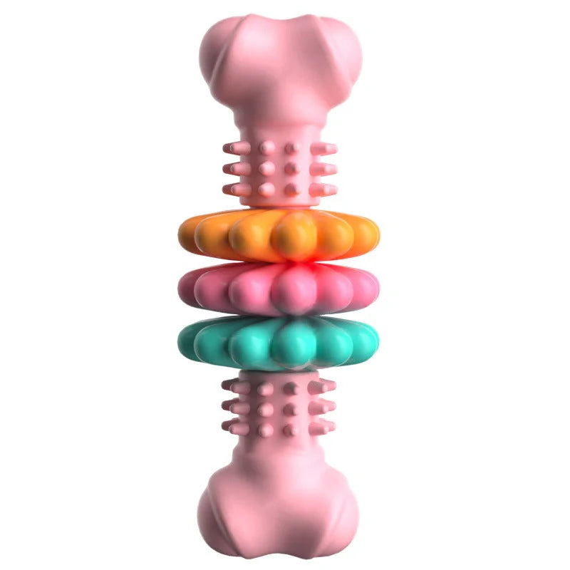 TPR Dog Chew Bone in blue, pink, and green for teeth cleaning and stress relief