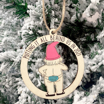 Laser-cut wooden Christmas tree pendant with lovers, snowman, and deer designs