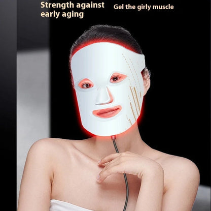White silicone LED beauty mask with photon therapy technology for facial skin rejuvenation treatment
