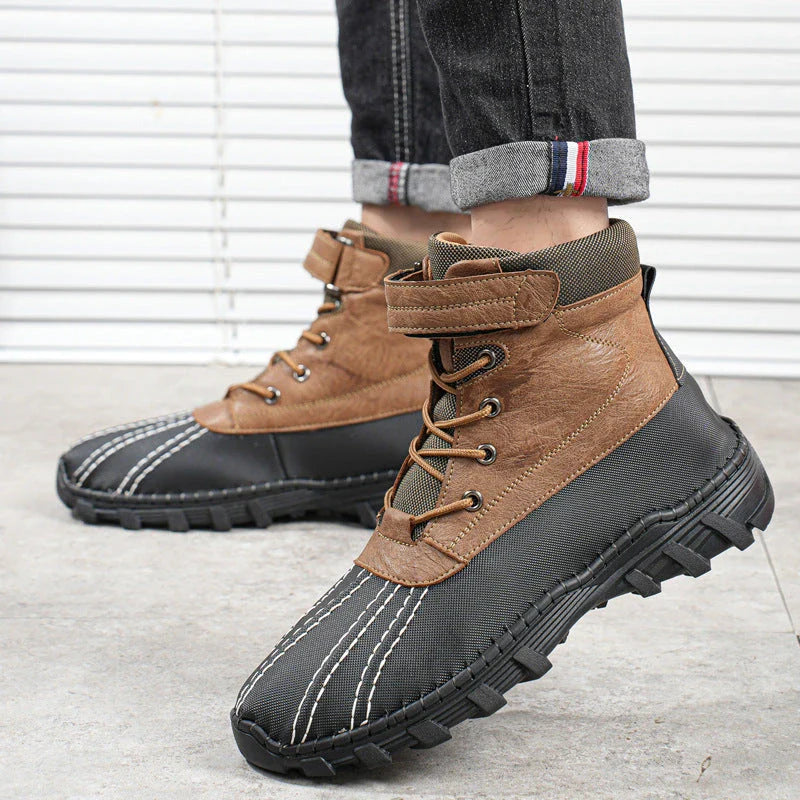 Rugged winter snow boots with warm fleece lining and durable rubber outsole for traction on snow and ice