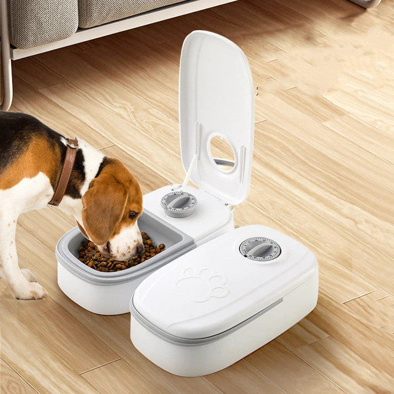 Automatic pet feeder with gravity-powered food and water dispensing system for cats and dogs