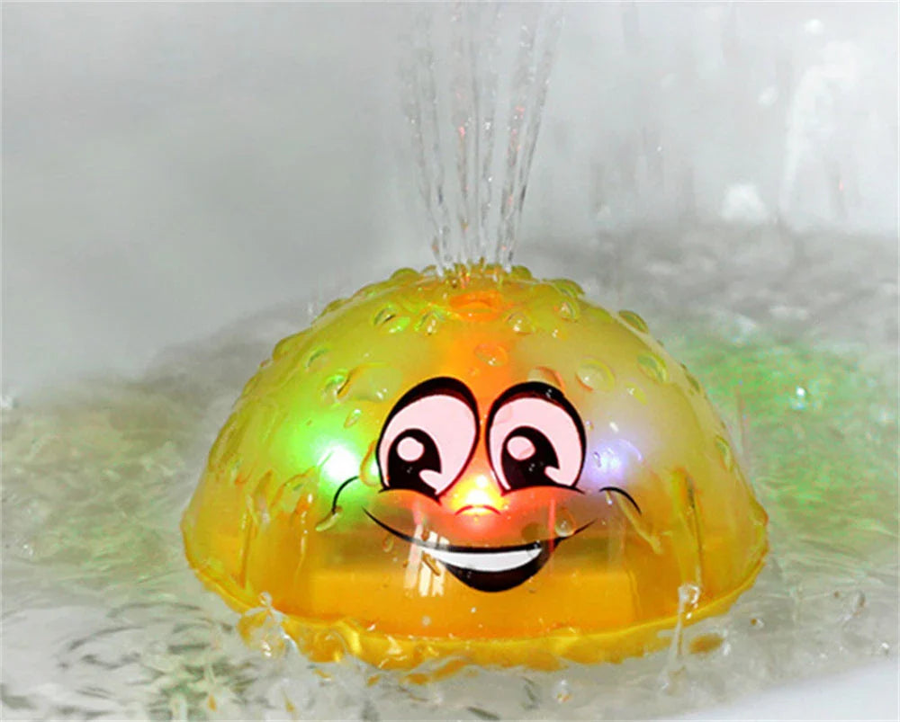 Colorful spray water fountain toy with rotating water display, perfect for toddlers' bath time fun