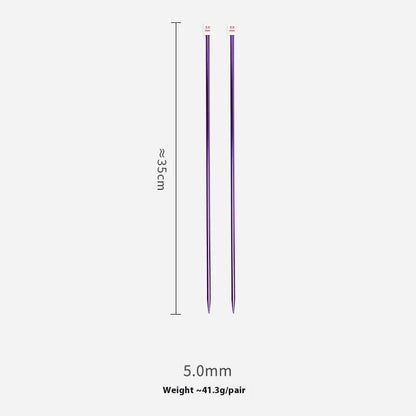 Crochet hook set with 13 sizes from 2.0mm to 10.0mm, each hook has a protective cap, showing lengthened 15cm shafts