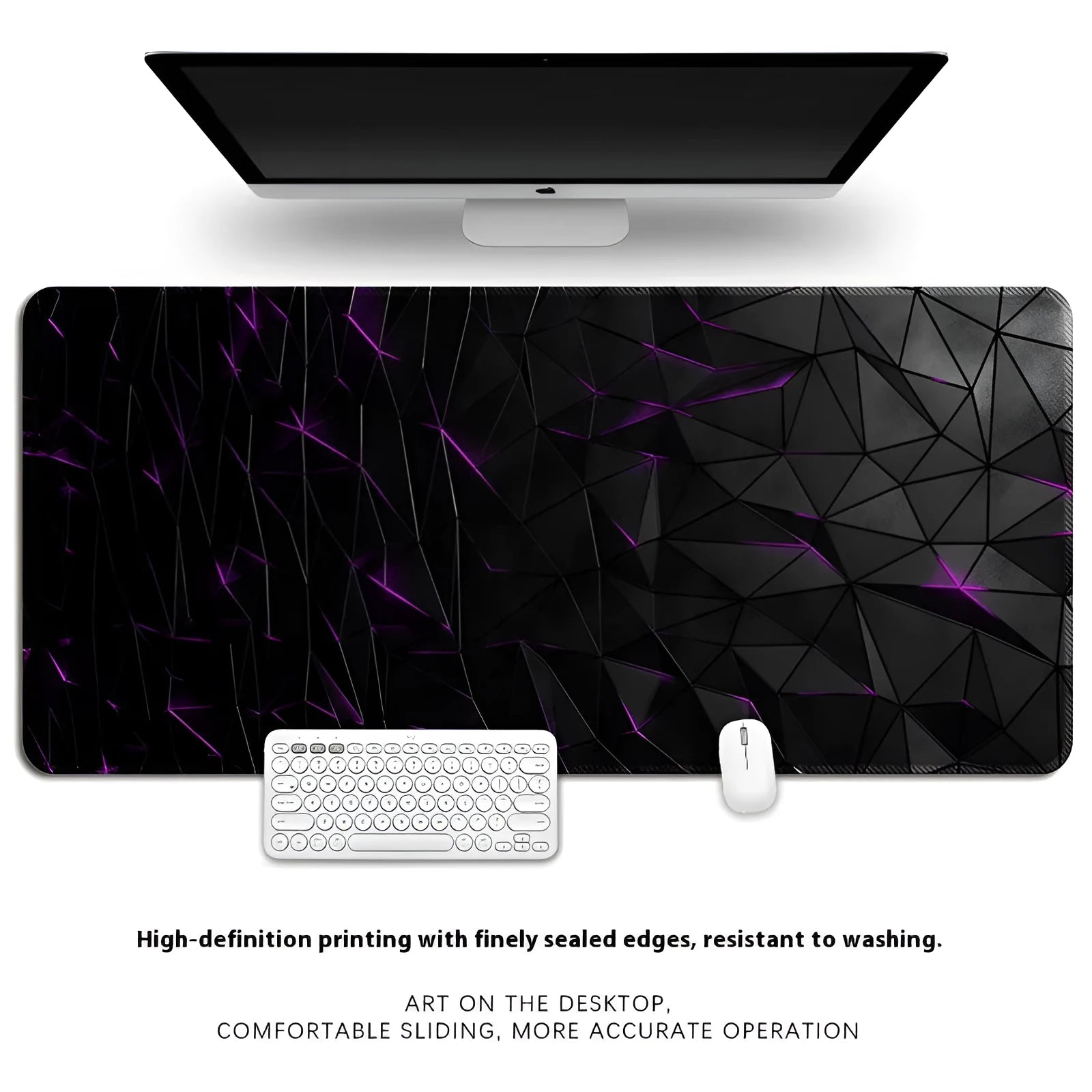 Natural rubber keyboard table mat with non-slip surface showing thermal transfer pattern and overlock edges