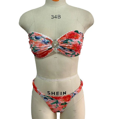 Floral lace detail European style bikini set in polyester fibre with tube top design