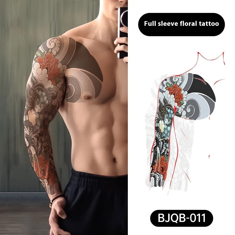 Retro traditional simulation flower arm body sticker sheet, 520mm x 370mm, transfer printing, BJQB pattern options