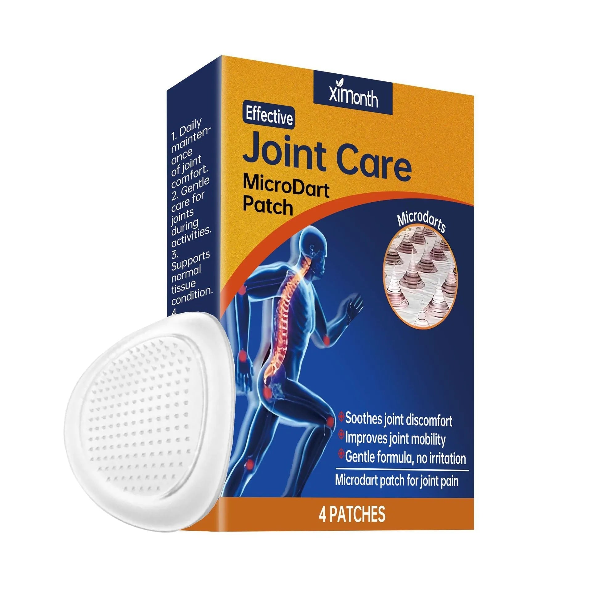 Box of four herbal joint microneedle patches with moxa, ginger, and bee venom extracts