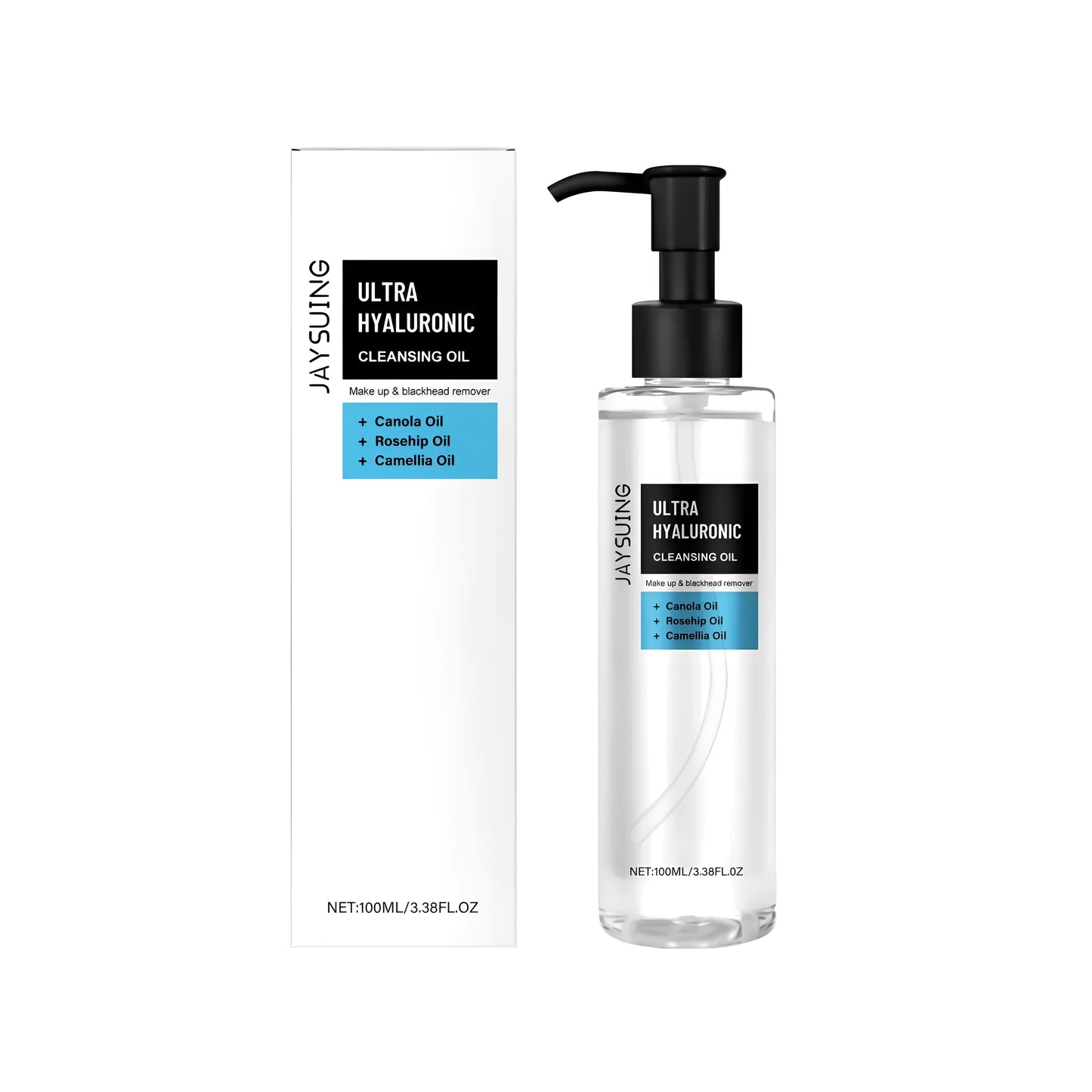 100 ml bottle of Hyaluronic Acid Makeup Remover cleansing oil with rose hip and camellia seed oils.