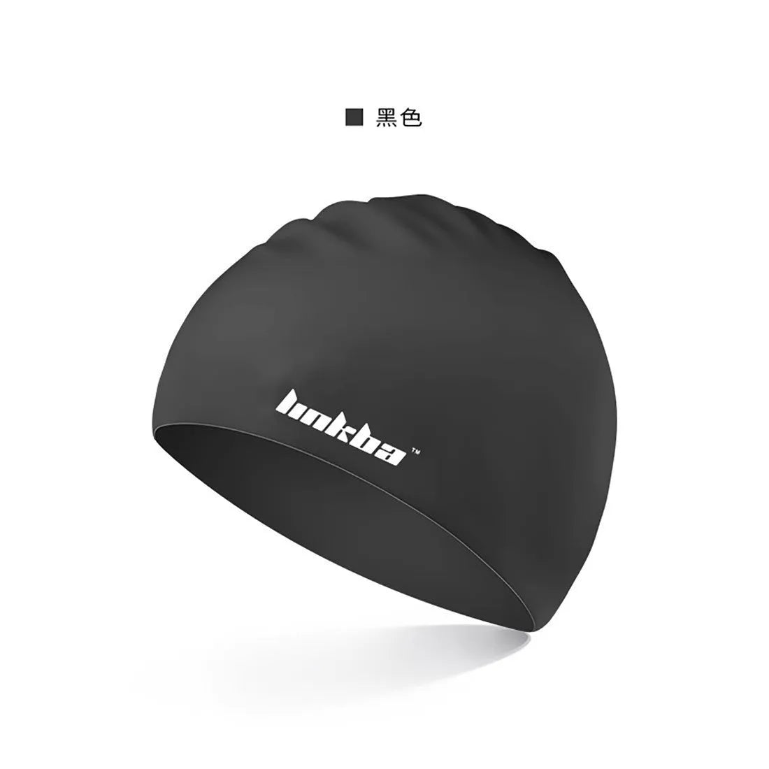Silicone swimming cap with earmuffs in multiple colours showing letter pattern.