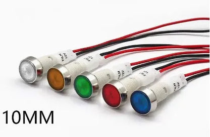 10mm stainless steel edge plastic indicator light with wire connection and flat end metal design