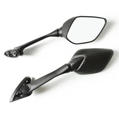 Pair of motorcycle rearview mirrors for Yamaha R3 R25 2013-2017, aluminium rod, ABS shell, black or carbon pattern