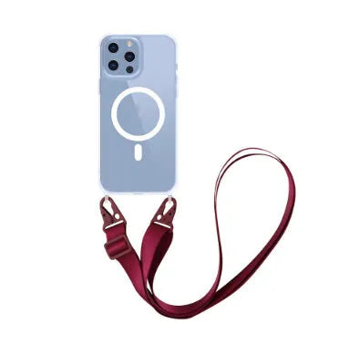 Magnetic lanyard crossbody transparent phone case for iPhone 16 series in TPU PC with anti-fall back cover