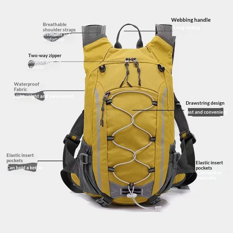 Cycling vest backpack in nylon, 20L capacity, breathable waterproof ultra-light design, shown in yellow
