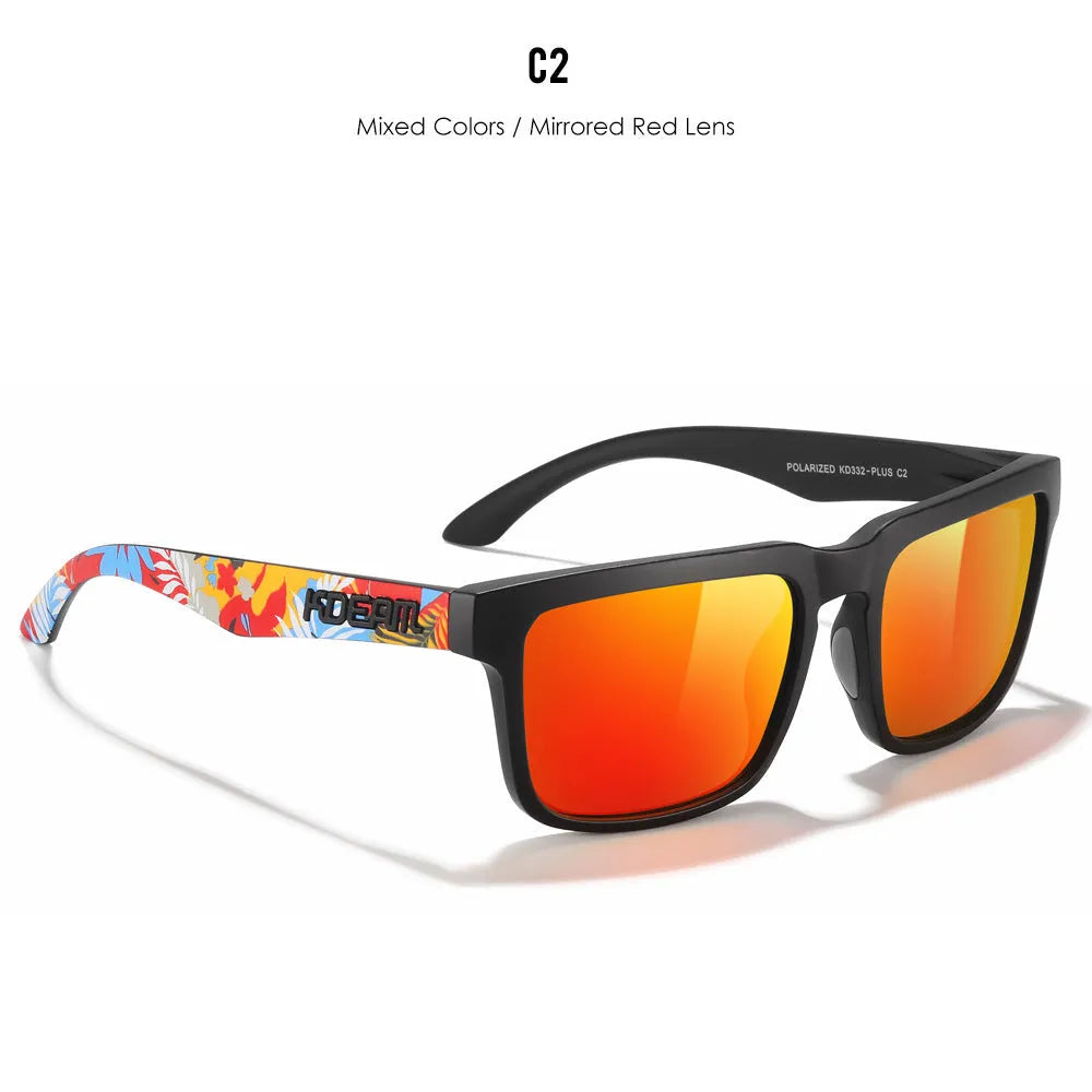 Square polarised sunglasses with TAC lenses and PC frames in multiple colour options.