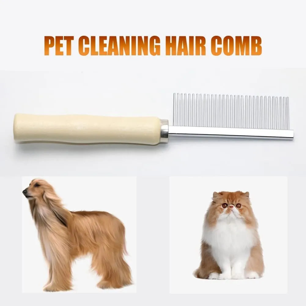 Wooden handle pet grooming comb with round stainless steel needles for dogs and cats