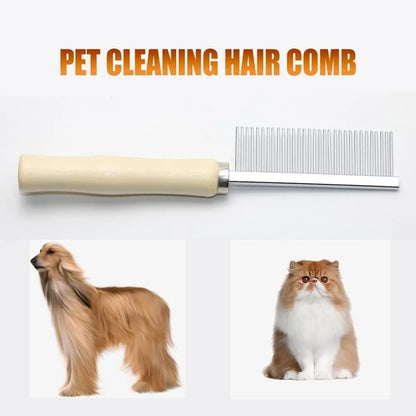Wooden handle pet grooming comb with round stainless steel needles for dogs and cats