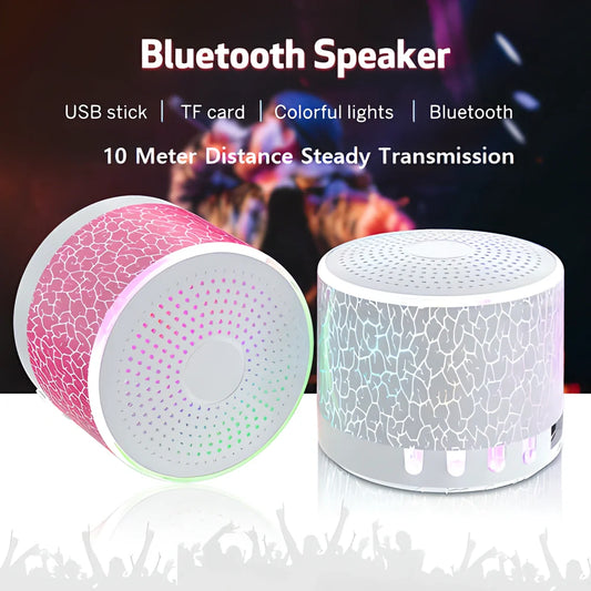 DancingLight™ Mini Bluetooth Speaker in blue and white colours, delivering premium audio quality with hands-free calling and USB playback features.