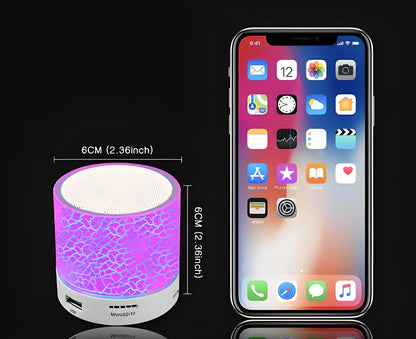 DancingLight™ Mini Bluetooth Speaker in blue and white colours, delivering premium audio quality with hands-free calling and USB playback features.