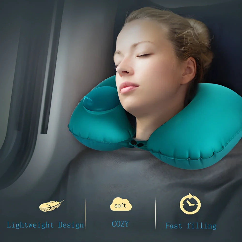 Comfortable and portable hand-pressed inflatable travel pillow in various colours