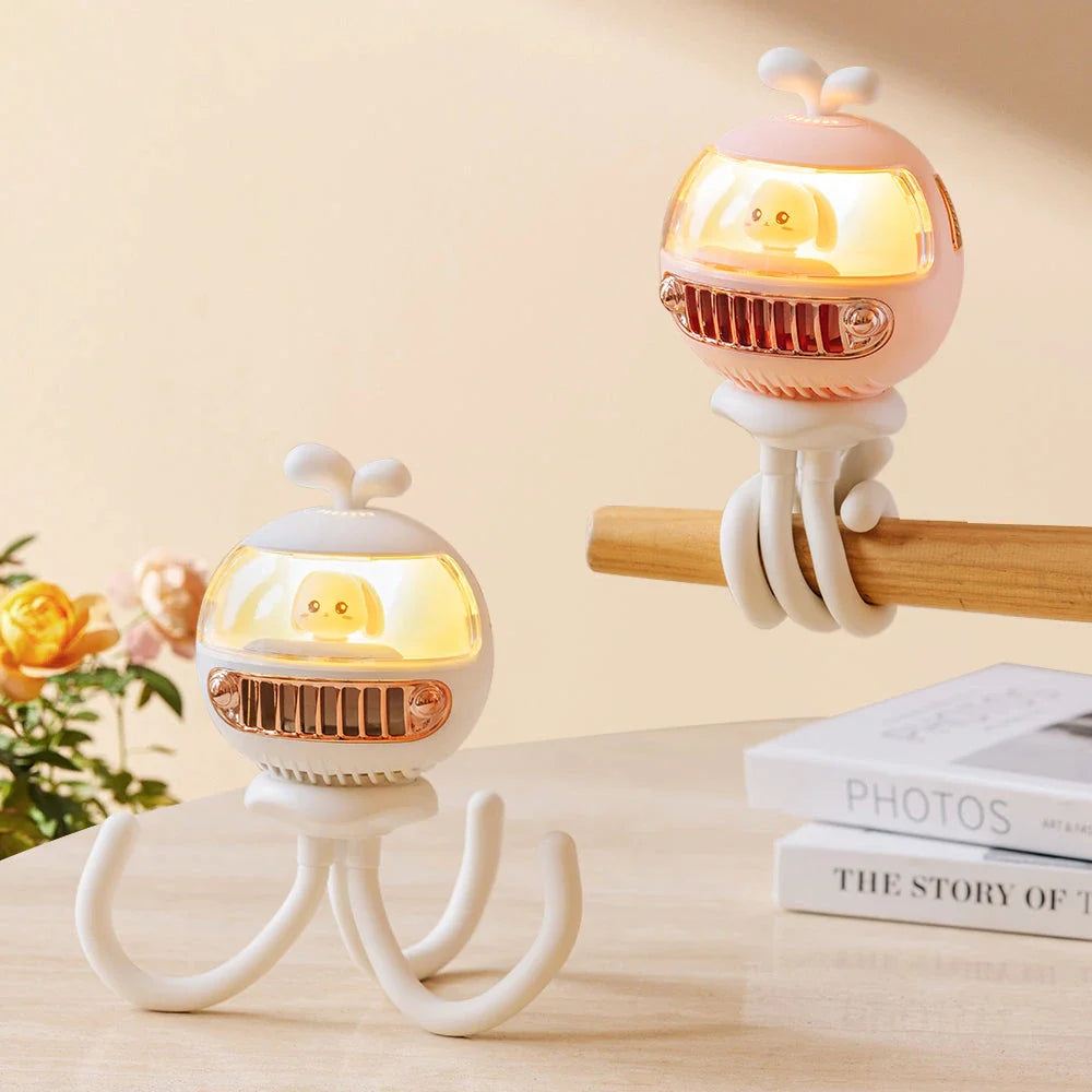 Cartoon Safety Bladeless Stroller Fan with Adorable Night Light and Mosquito Repellent Function