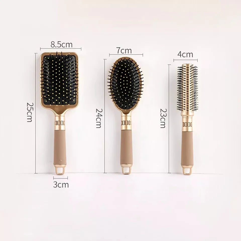 Portable anti-static hair brush with three different shape options for personalised hair styling
