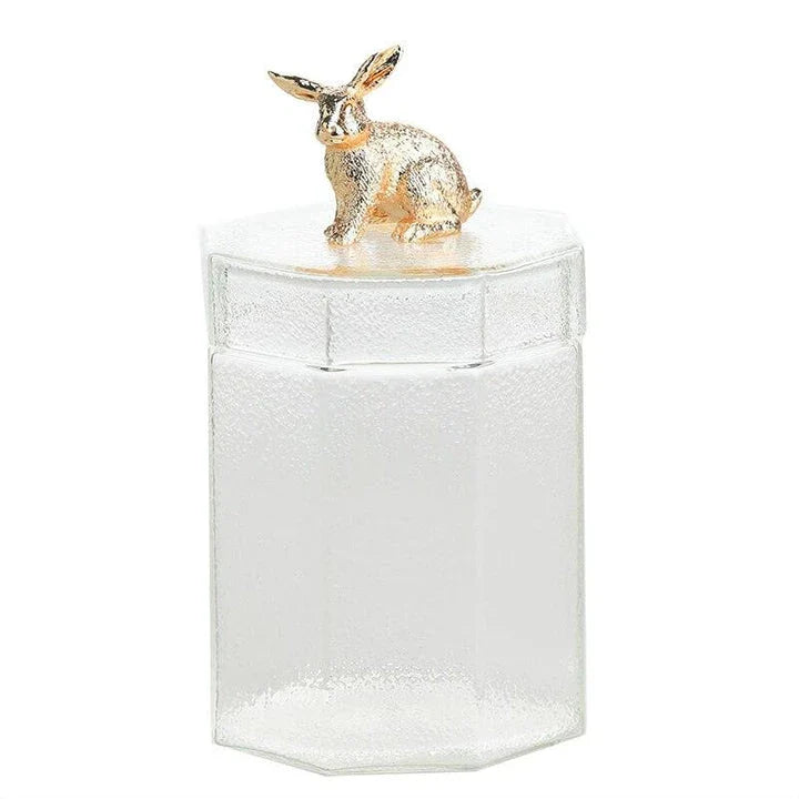 Premium glass food storage jar with a stylish rabbit-shaped lid, ideal for storing dry goods, snacks, and homemade preserves in the kitchen.