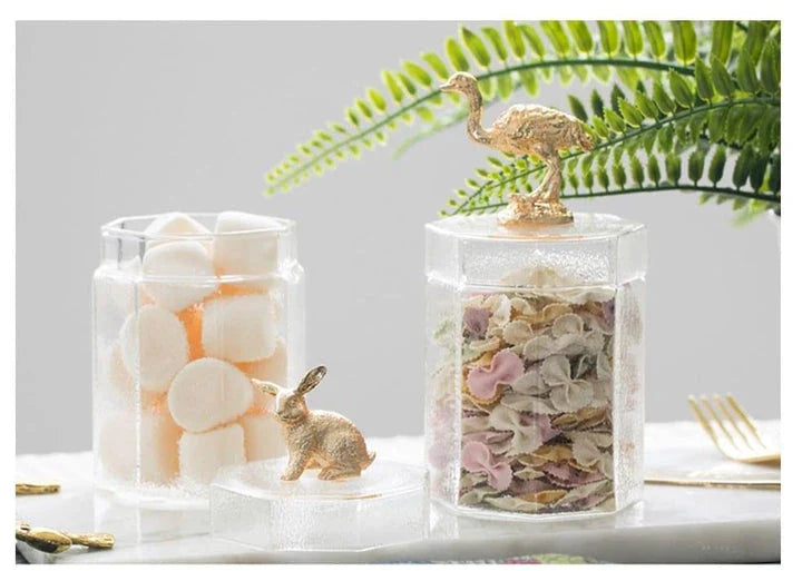 Premium glass food storage jar with a stylish rabbit-shaped lid, ideal for storing dry goods, snacks, and homemade preserves in the kitchen.