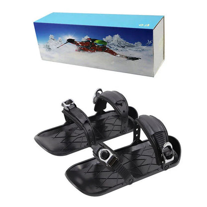 Adjustable mini ski skates with durable nylon and aluminium alloy construction, suitable for UK snow sports enthusiasts
