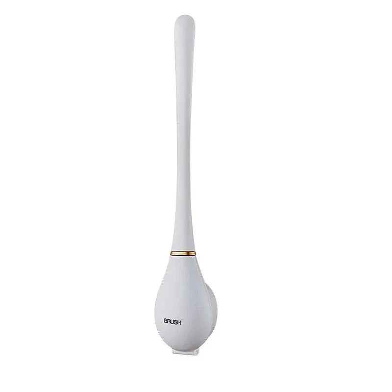 A modern long-handled silicone toilet brush with a sleek wall-mounted holder, perfect for efficient and hygienic bathroom cleaning.