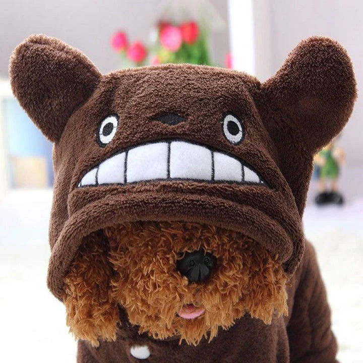 Cosy and comfortable fleece jumpsuit for small dogs in a classic brown colour