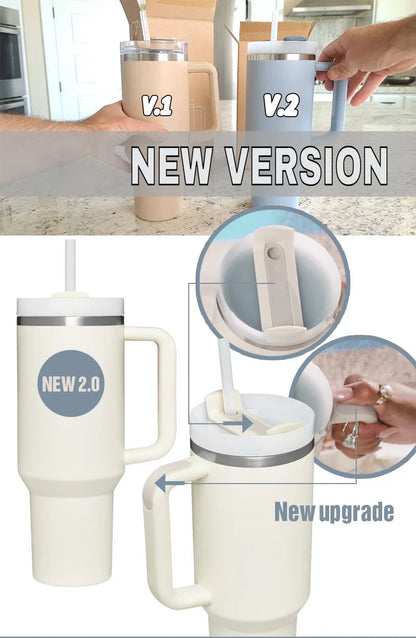 Premium insulated travel mug with straw, made of high-quality stainless steel to keep drinks hot or cold for up to 24 hours