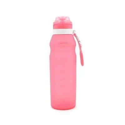 Collapsible silicone water bottle in blue colour, featuring a large 600 ml capacity and a compact, foldable design for easy storage and transport.