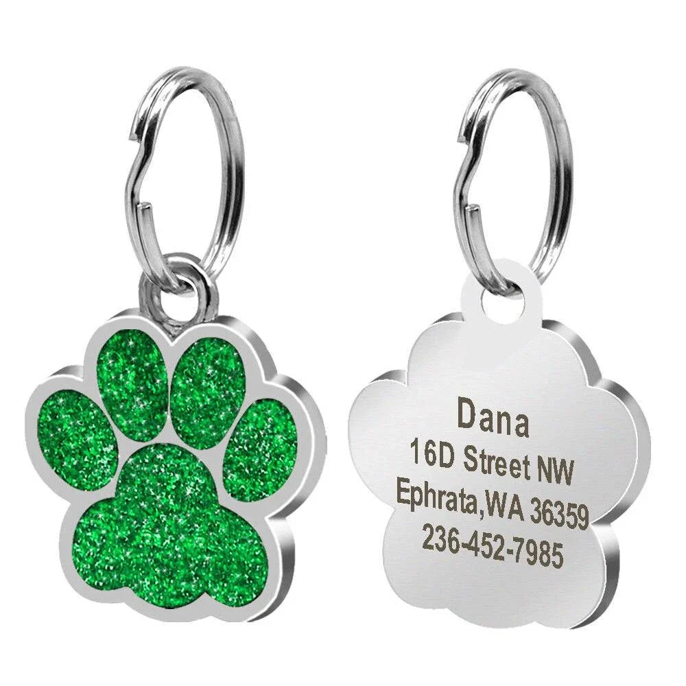 Customisable stainless steel pet ID tags in various colours, designed for identifying and protecting your beloved companion